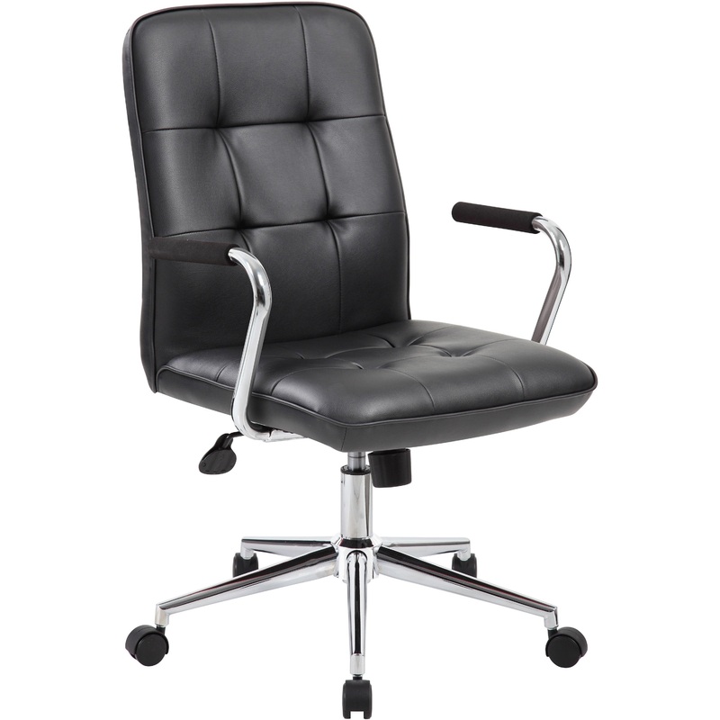 Boss Modern Office Chair with Chrome Arms – Black Seat Color – Vinyl Seat Material – Chrome, Black Frame Color – Chrome Frame Material – 5-star Base – Black – 1 Each