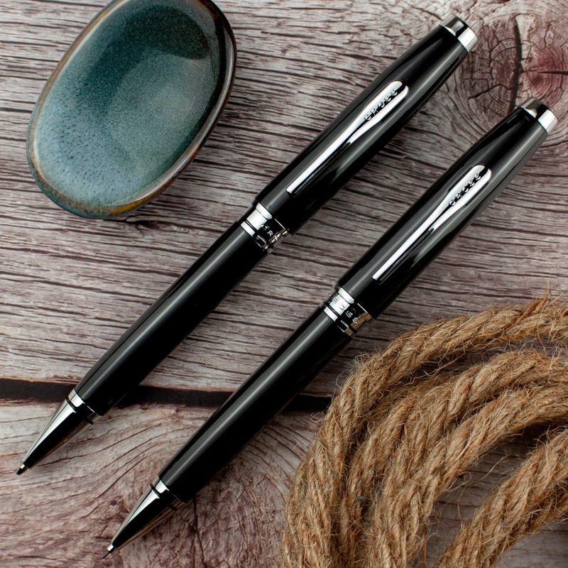 Cross Coventry Ballpoint Pen & Mechanical Pencil Set, Black & Chrome