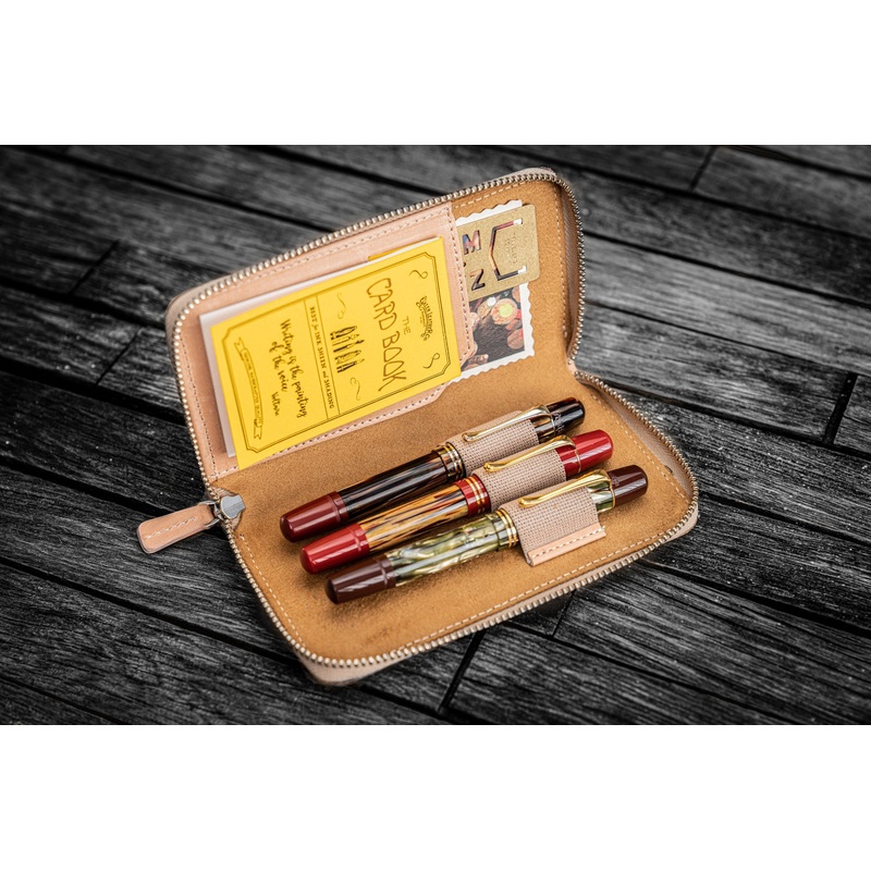 Leather Zippered 3 Slots Pen Case – Undyed Leather