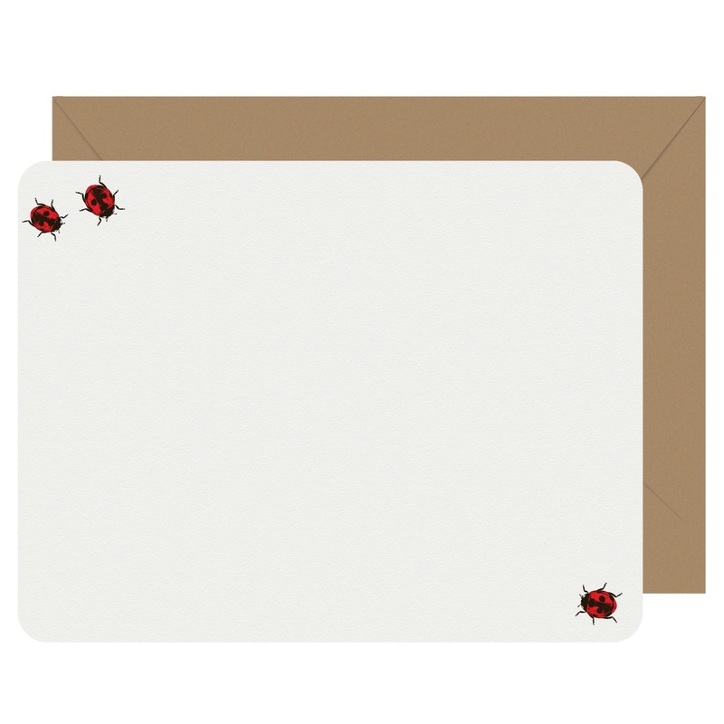 Letterpress Flat Note Card Set – Ladybugs
