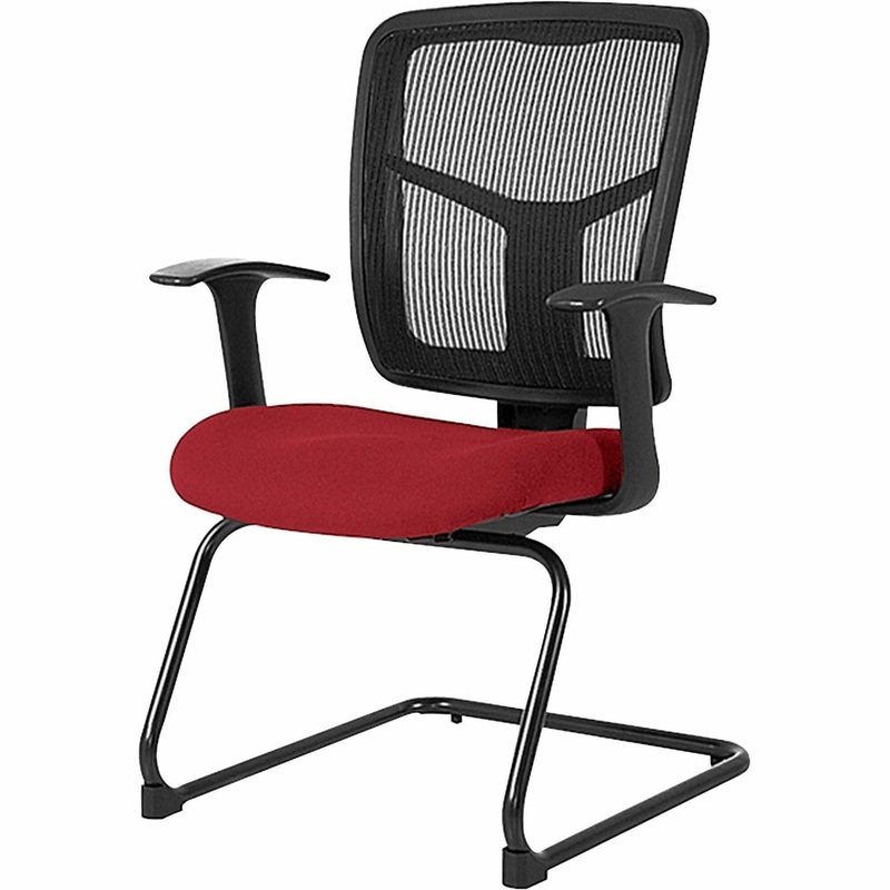 Lorell ErgoMesh Series Mesh Side Arm Guest Chair – Real Red Seat Color – Fabric Seat Material – Black Back Color – Mesh Back Material – Cantilever Base – 1 Each
