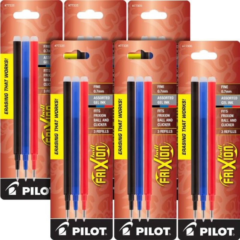 Pilot Frixion Erasable Gel Refill in Multi-Color, Fine Point – 7 Sets of 3