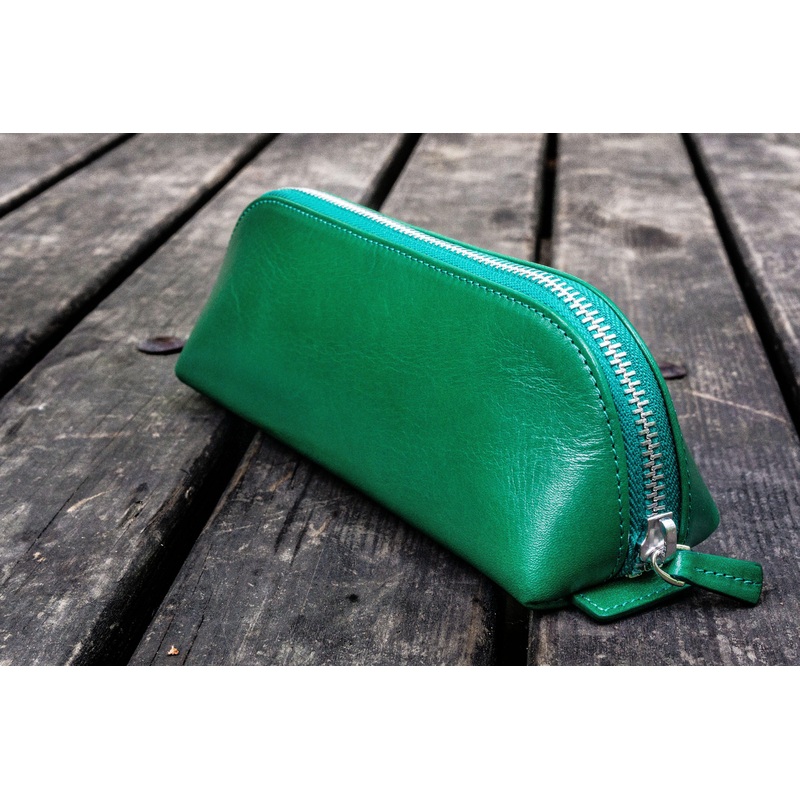 XLarge Zipper Leather Pencil Case – Green