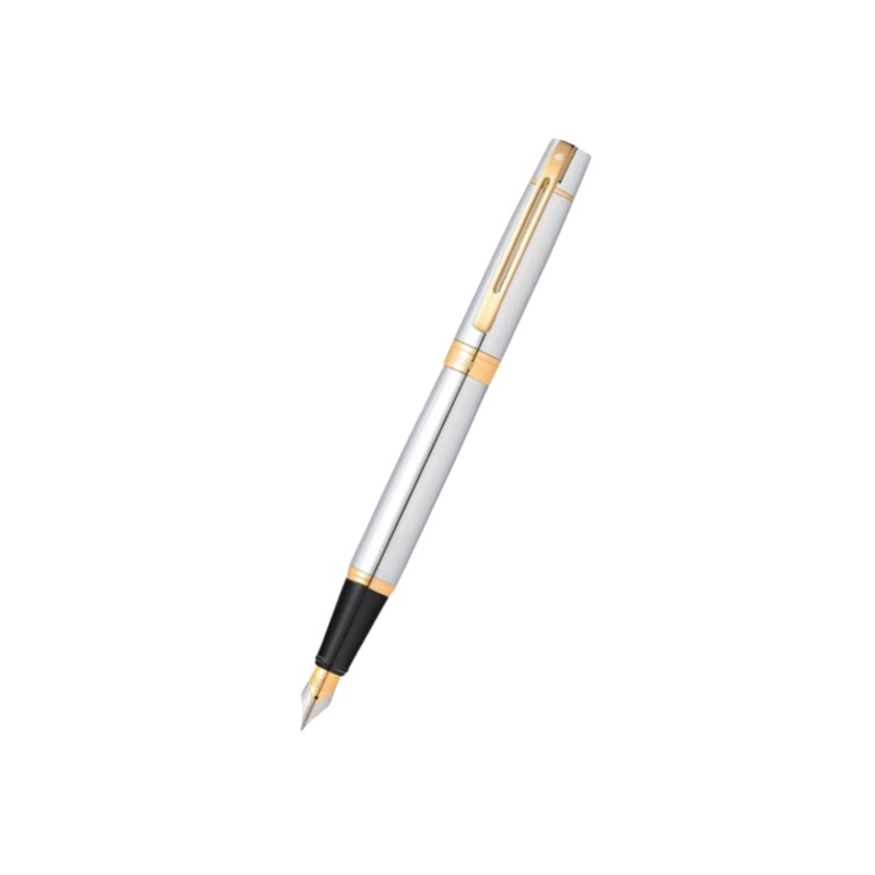 Sheaffer 300 E9342 Fountain Pen – Bright Chrome with Gold-tone Trims Medium