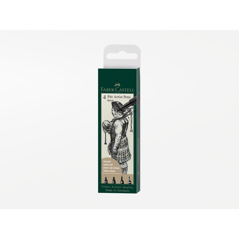 Faber Castell Pitt Artist Pen Wallet – Black 4 Assorted Nibs