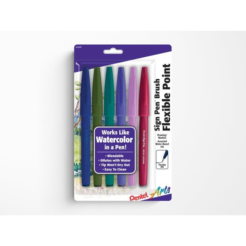 Pentel Sign Pen Brush – Set of 6 Dark Pastels