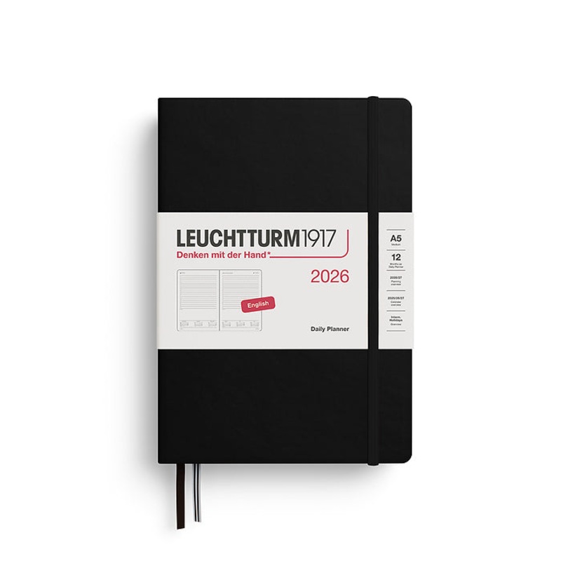 Leuchtturm1917 – 2026 Daily Planner (A5), Hardcover, Black