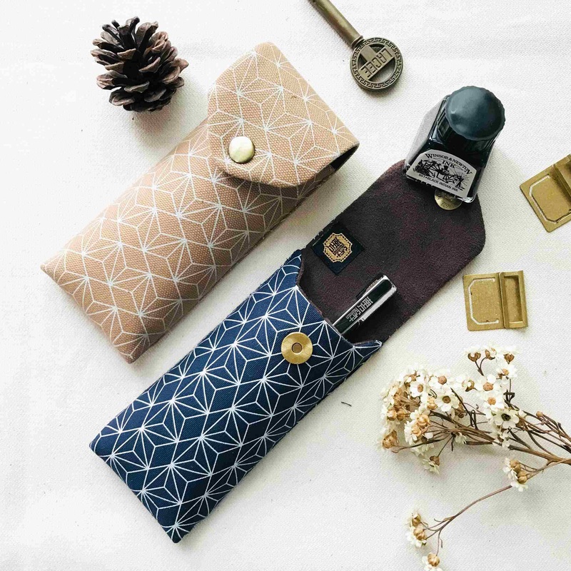 Cotton Print Grilles 2 Pen Pencase Blue