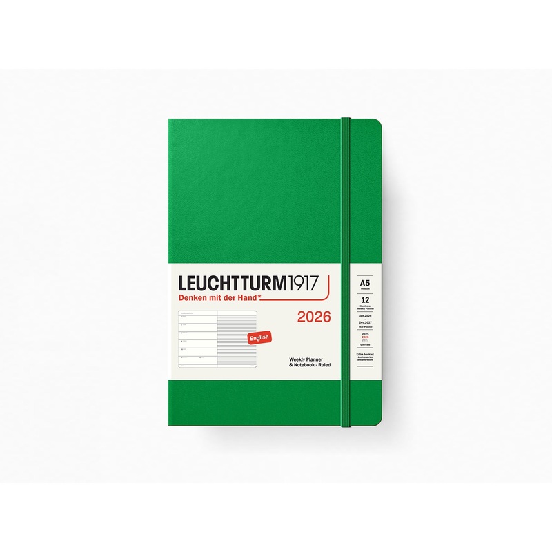 2026 Leuchtturm 1917 Weekly Planner & Notebook – SPRING LEAF Hardcover, Ruled Pages Composition B5