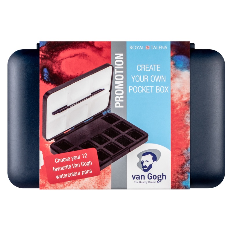 Van Gogh Empty Watercolor Box, 12 Slots + Travel Brush (Midnight Blue)