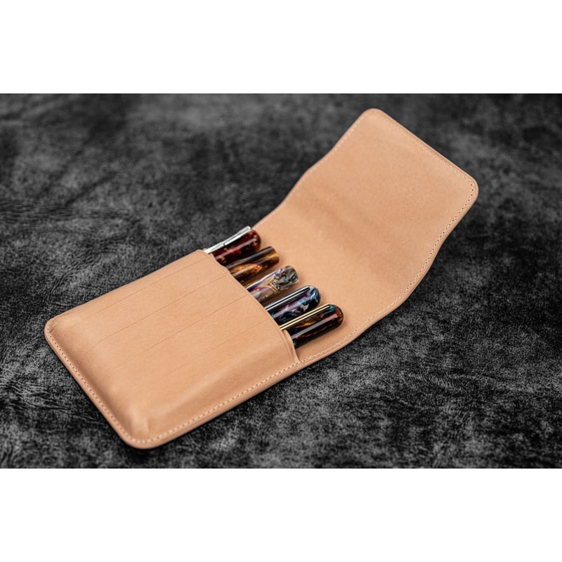 Galen Leather Five Slot Flap Pen Case in Undyed Leather