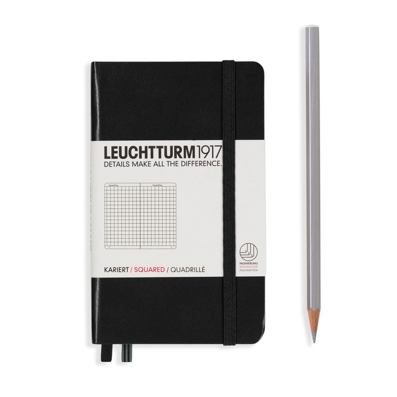 LEUCHTTURM1917 Notebook Pocket (A6) Hardcover, 185 Numbered Pages, Squared – Black