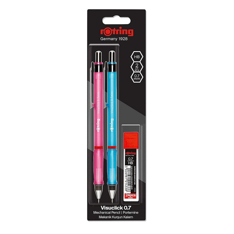 Rotring Visuclick Mechanical Pencil – 0.7mm Blue and Pink 2 pack with Leads