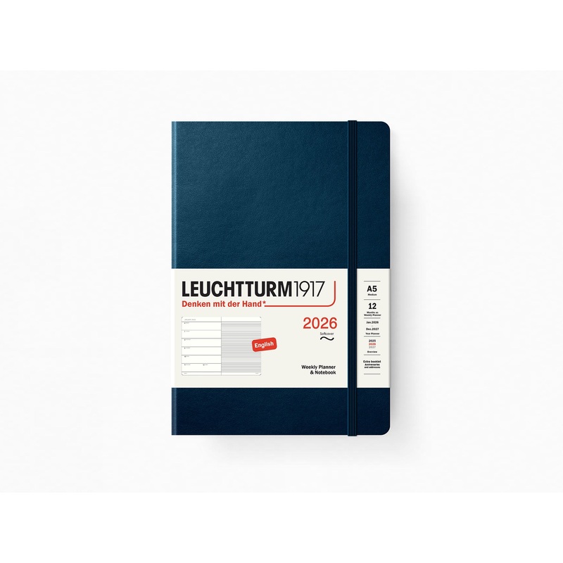 2026 Leuchtturm 1917 Weekly Planner & Notebook – DEEP SEA Softcover, Ruled Pages Medium A5