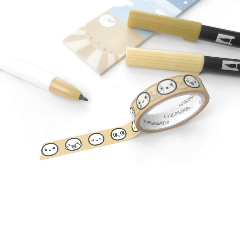 TheCoffeeMonsterzCO Honey Yellow Emoti Heads Sample Washi Tape – 10mm