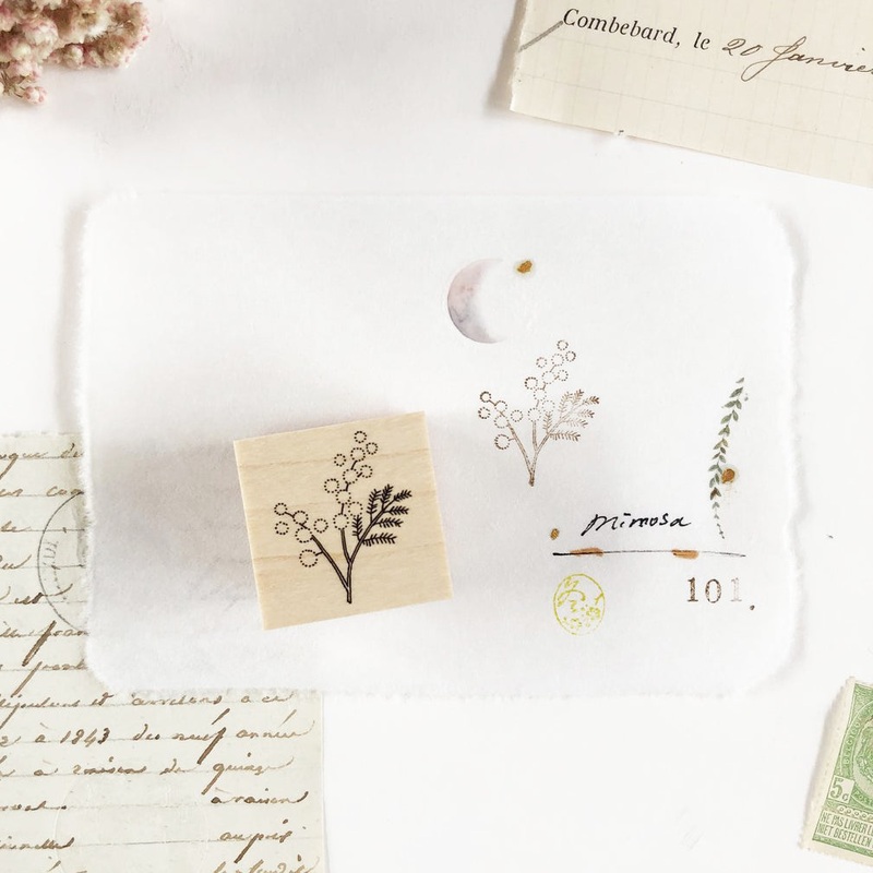 Hutte Paper Works Botanical Rubber Stamp – Mimosa