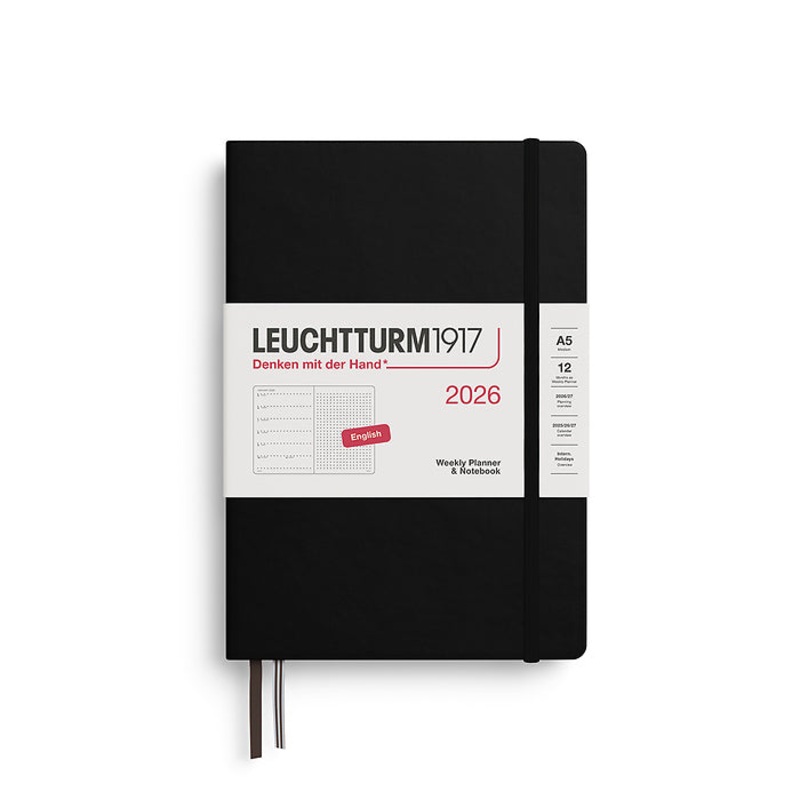 Leuchtturm1917 – 2026 Weekly Planner & Notebook (A5), Hardcover, Dotted, Black