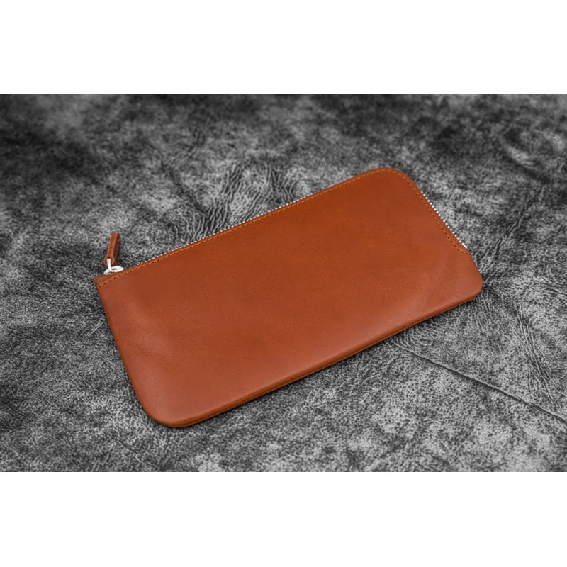 Galen Leather Slip-N-Zip 4 Slots Zippered Pen Pouch in Brown