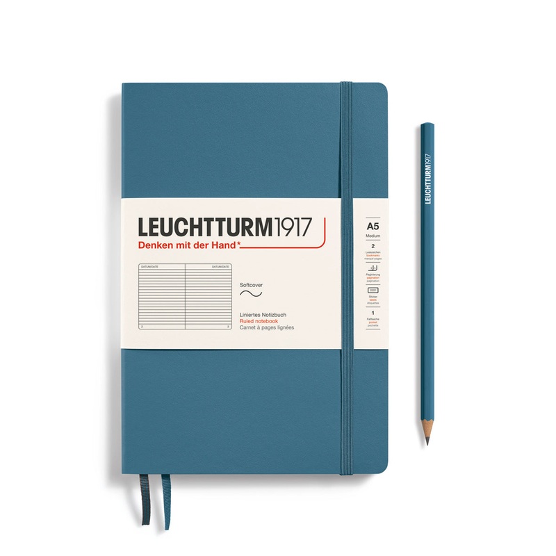 LEUCHTTURM1917 Notebook Medium (A5), Softcover, 123 p., ruled – Stone Blue