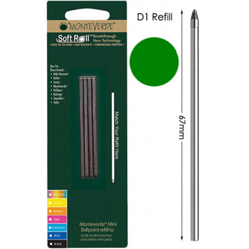 Monteverde D132 Green Mini Ballpoint Refill, Pk4