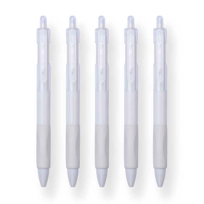Gel Pen – Set of 5 – 0.5 mm – White Body – Black Ink