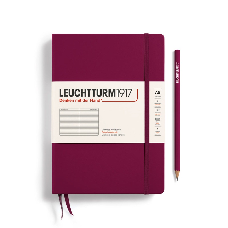 LEUCHTTURM1917 Notebook Medium (A5) Ruled, Hardcover, 251 Numbered Pages – Port Red