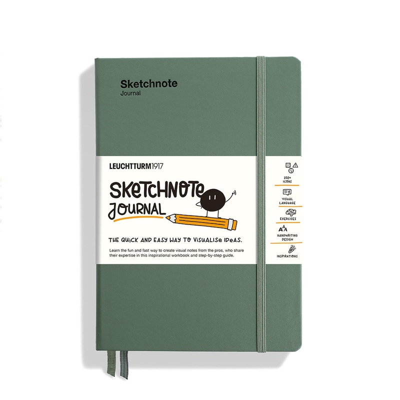 LEUCHTTURM1917 Sketchnote Journal, Hardcover Medium (A5), 186 numbered pages, 120 g/m paper – Olive Green