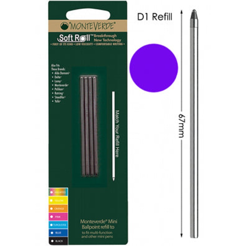 Monteverde D132 Purple Mini Ballpoint Refill, Pk4
