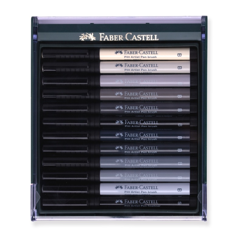 Faber-Castell Pitt Artist Brush Pen – Set of 12 – Gray