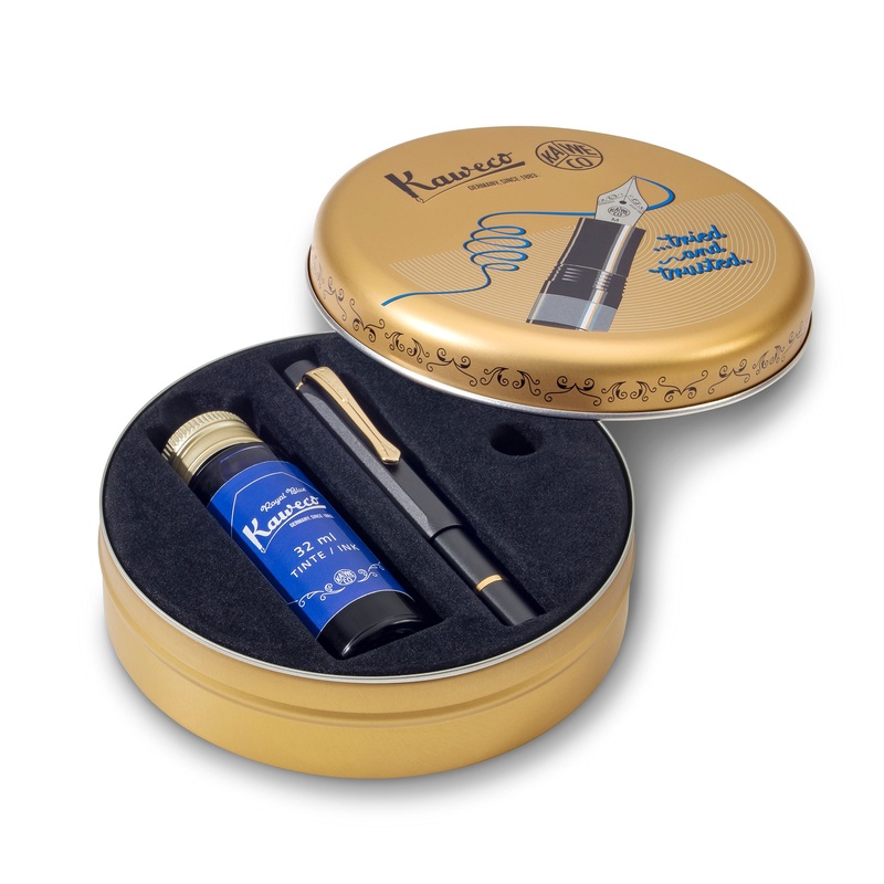 Kaweco Piston Sport AL Fountain Pen and Ink Gift Set – Black/Gold