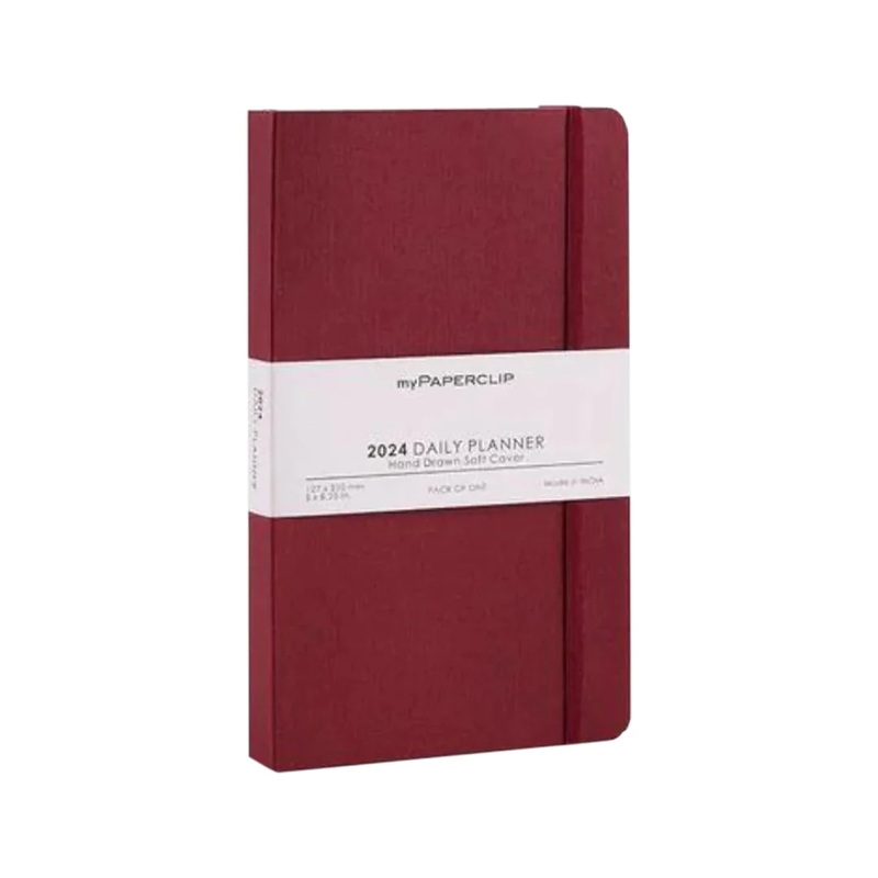 myPAPERCLIP, Daily Planner – M1 384 Pages Claret Year 2024. Medium