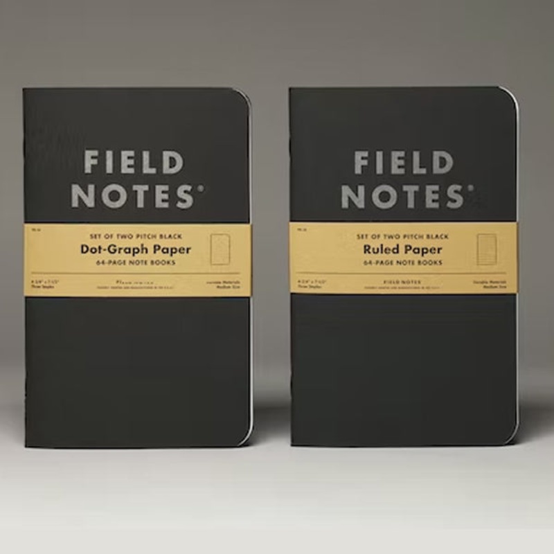 Field Notes Pitch Black Notebook (Pack of 2) – Lined/Dot Grid Lined (2 Pack)