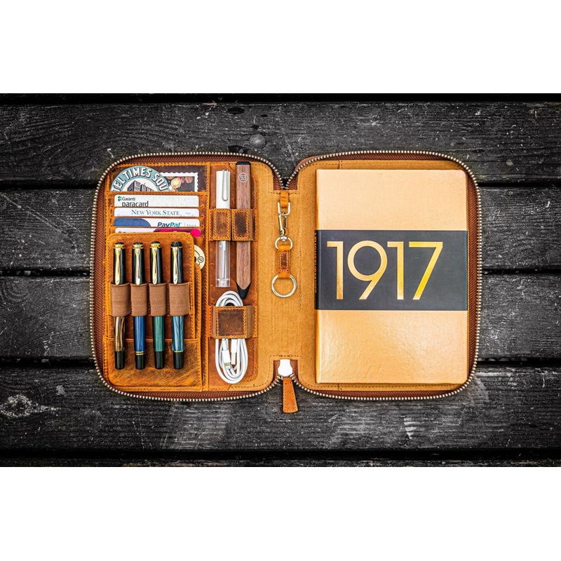 Galen Leather Zippered A5 Notebook Folio in Crazy Horse Brown