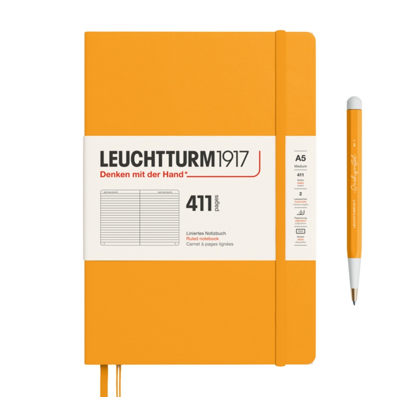 Leuchtturm1917 A5 Medium Hardcover Notebook (Thick, 411 Pages) – Ruled / Rising Sun