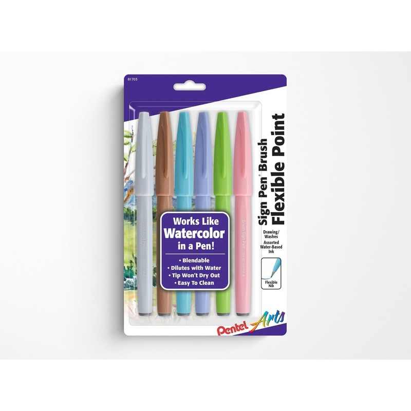 Pentel Sign Pen Brush – Set of 6 Pastel Colors
