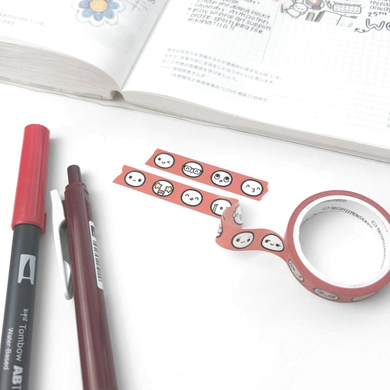 TheCoffeeMonsterzCO Tomato Red Emoti Heads Sample Washi Tape – 10mm