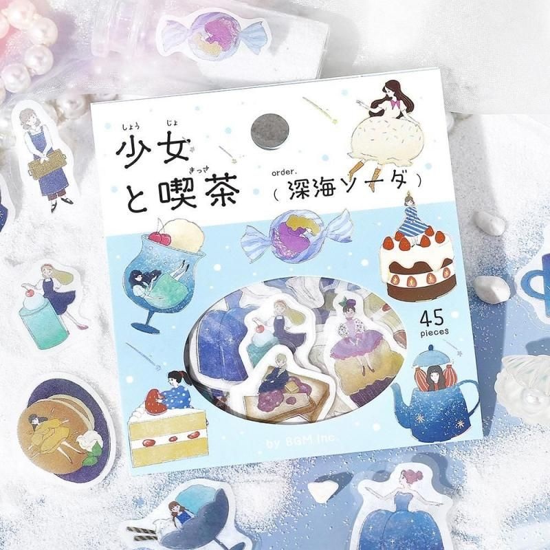 BGM Planner Sticker Flakes – A Girl and a Coffee Shop – Deep Sea Soda