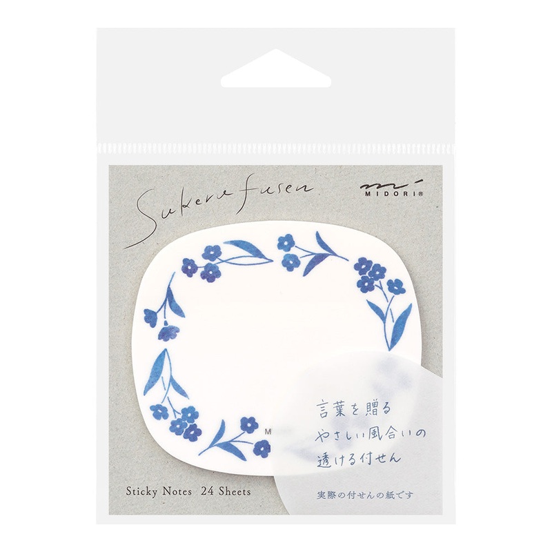 Midori Sticky Notes – Transparent – Blue Flowers