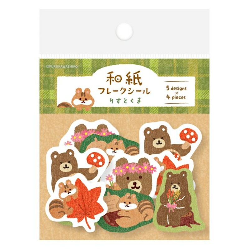 Furukawashiko Flake Stickers – Squirrel and Bear
