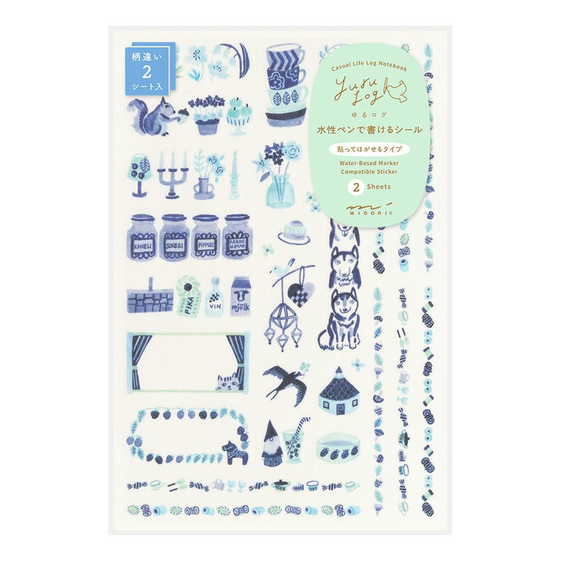 Midori Yuru Log Sticker 2 Sheets – Blue Nordic
