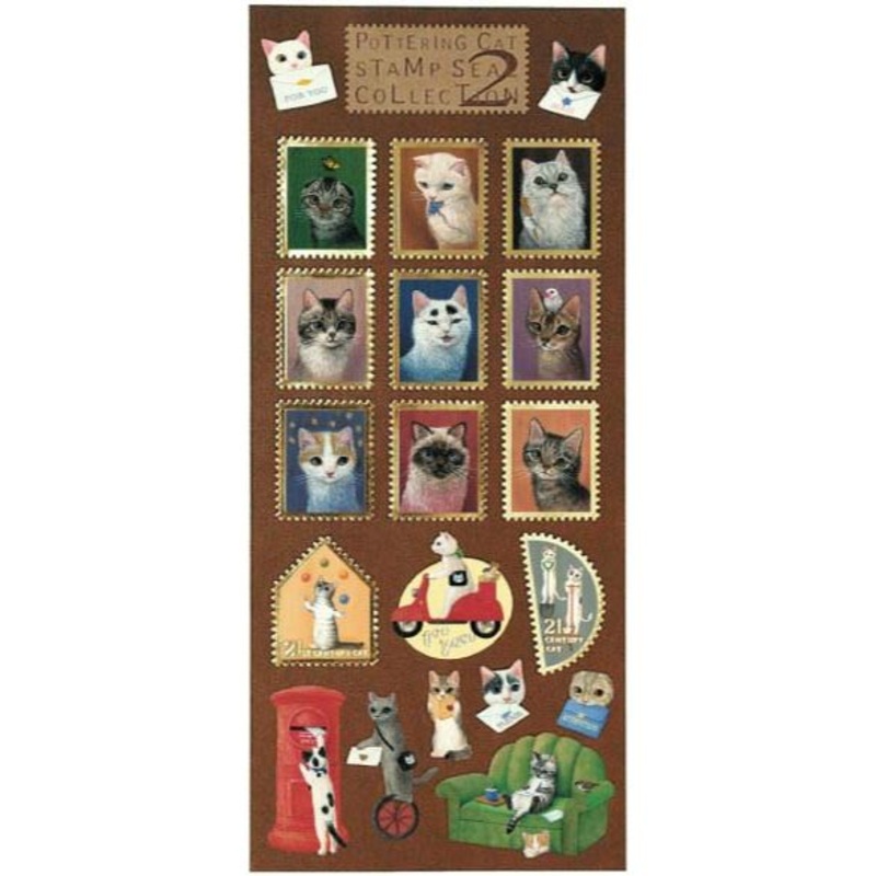 Pottering Cat Stamp Style Sticker Sheet – Collection 2