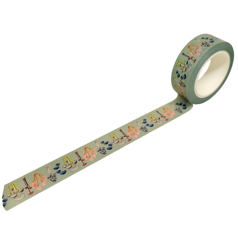 Mushroom Fungi Washi Tape on Soft Green