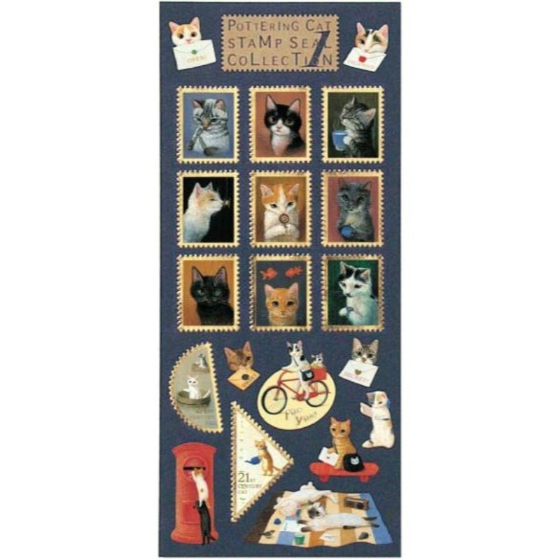 Pottering Cat Stamp Style Sticker Sheet – Collection 1