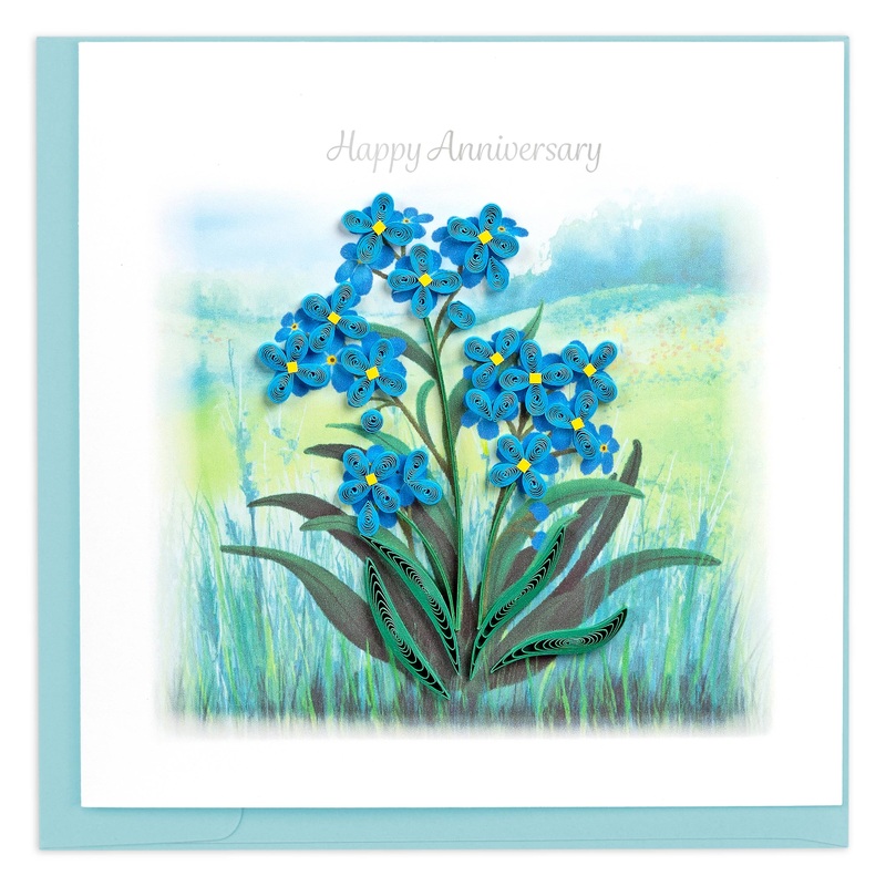 Quilled Happy Anniversary Forget-me-not Greeting Card