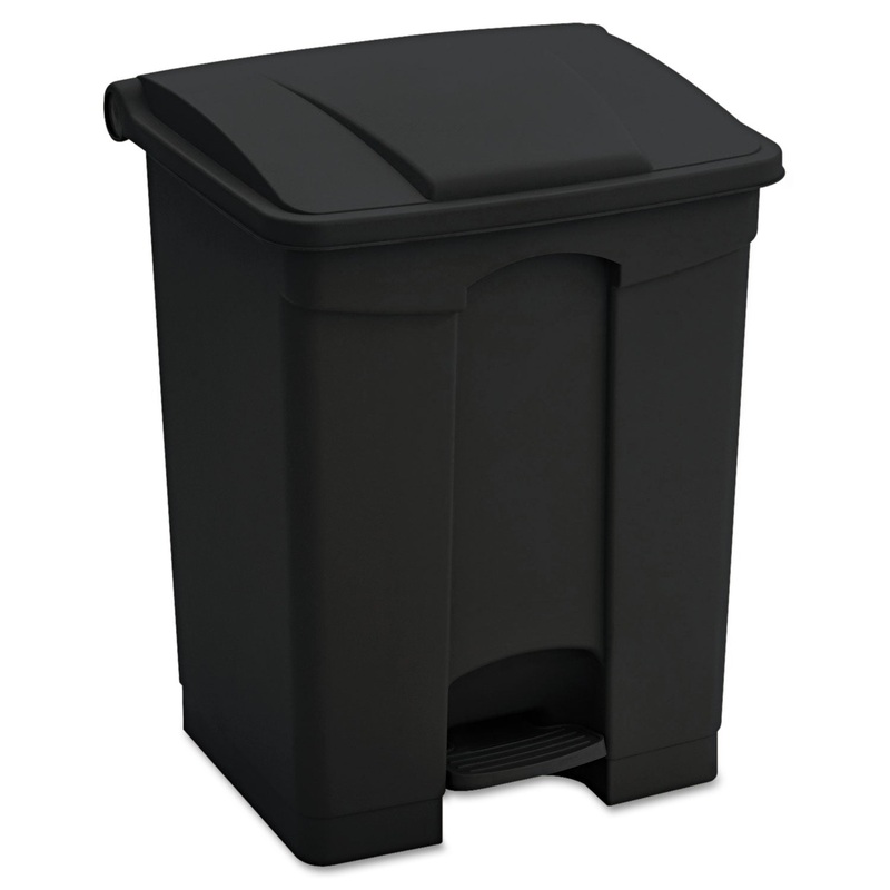 LARGE CAPACITY PLASTIC STEP-ON RECEPTACLE, 23 GAL, BLACK