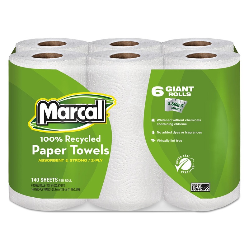 100% Recycled Roll Towels, 2-Ply, 5 1/2 X 11, 140/roll, 6 Rolls/pack