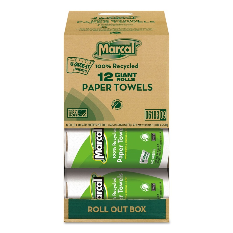 100% Recycled Roll Towels, 2-Ply, 5 1/2 X 11, 140 Sheets, 12 Rolls/carton