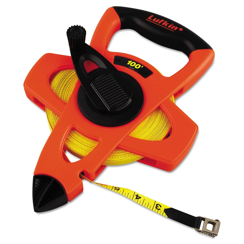 Engineer Hi-Viz Fiberglass Measuring Tape, 1/2″x100ft, Yellow Blade, Orange Case
