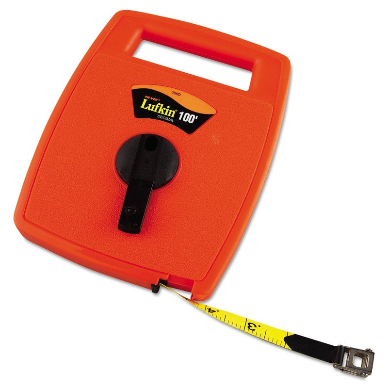 Hi-Viz Linear Measuring Tape Measure, 1/2in X 100ft, Orange, Fiberglass Tape
