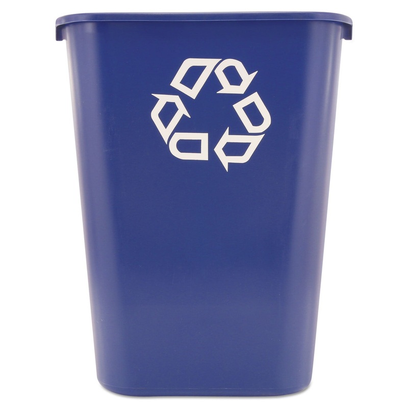 LARGE DESKSIDE RECYCLE CONTAINER WITH SYMBOL, RECTANGULAR, PLASTIC, 41.25 QT, BLUE